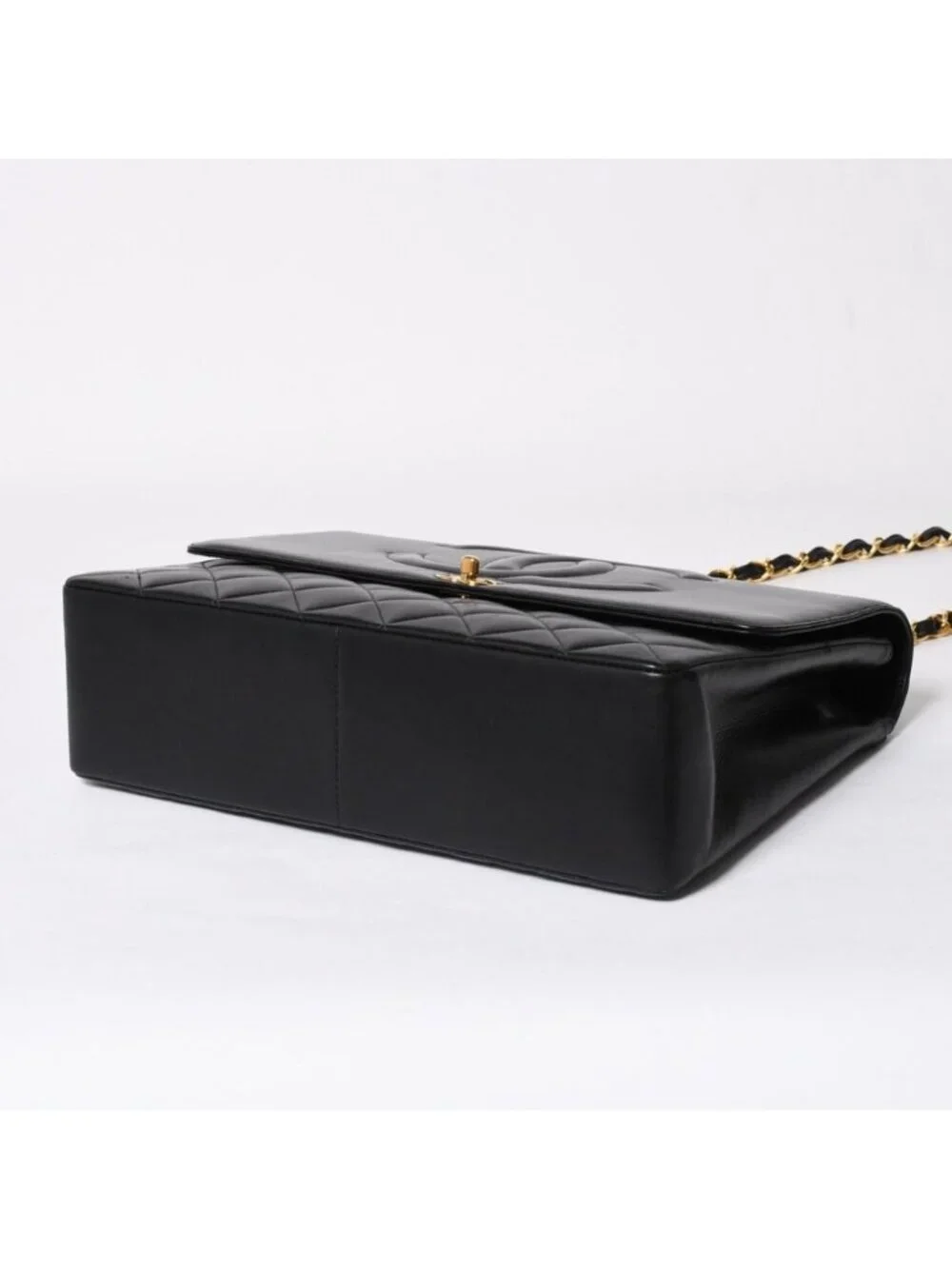 Chanel S Flap Chain Shoulder Bag CC Logo Lambskin Black Gold